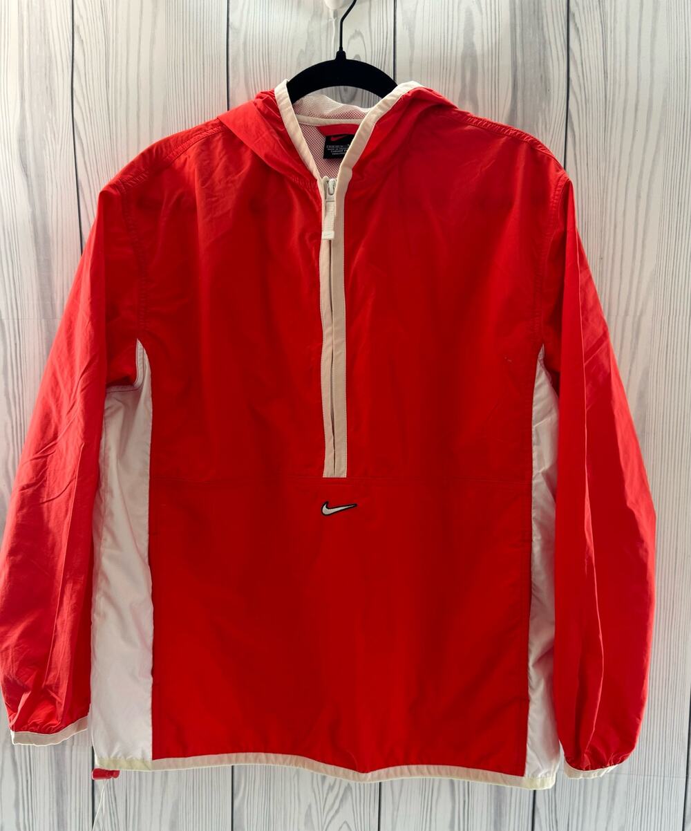 Vintage 1990s Nike Windbreaker Jacket Orange/Red Pullover Logo Size Med